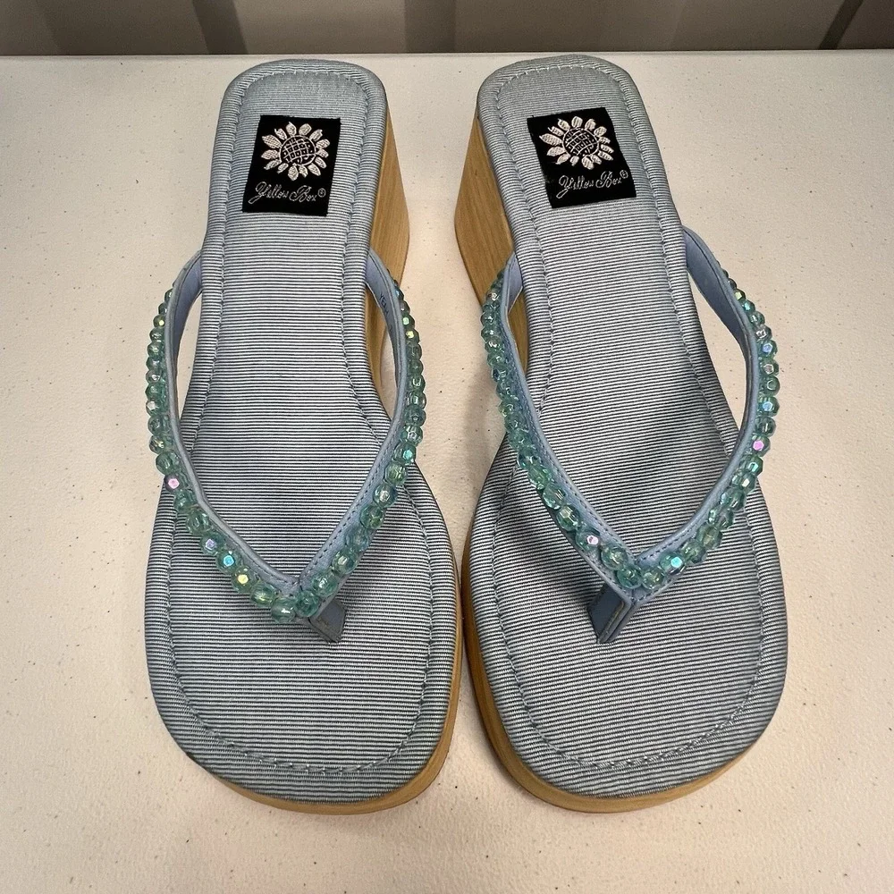Yellow Box Yeah Blue Beaded Women Platform Chunky Size 7.5 NWB Y2K - Picture 4 of 10